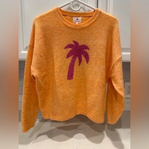 Sundry Orange Sweater with Purple Palm Design